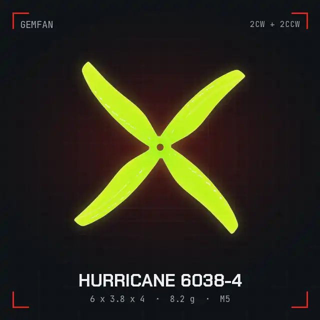 Hélices Gemfan Hurricane 6038-4 amarillas (pack de 4) 2 Animación de la hélice Gemfan Hurricane 6038-4 girando