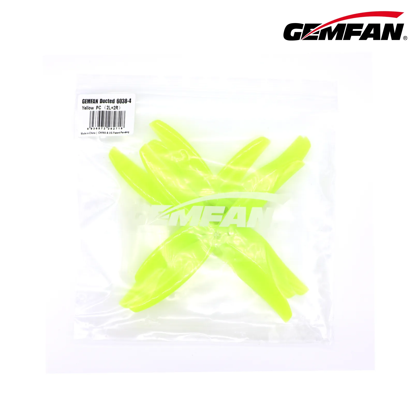 Hélices Gemfan Hurricane 6038-4 amarillas (pack de 4) 4 Pack de 4 hélices Gemfan Hurricane 6038-4 amarillas en su bolsa